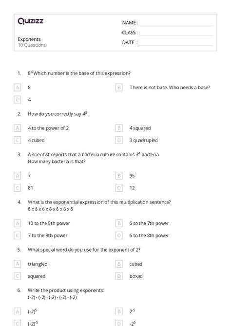 50+ Exponents worksheets for 7th Class on Quizizz | Free & Printable