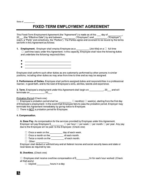 Free Fixed-Term Employment Contract Template | PDF & Word