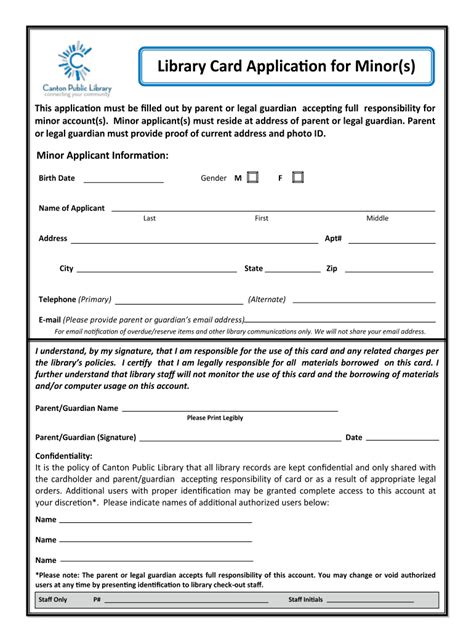 CPL Library Card Application for Minor(s) Fill Online, Printable ...