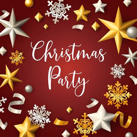 Free Vector | Christmas party banner with stars and flakes on red ...