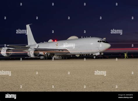 A U.S. Navy Boeing E-6B Mercury awaits takeoff at Vandenberg Space ...