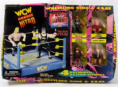 1998 WCW Monday Nitro Wreslting Ring & Cage 4 Action Figure Set Brand ...