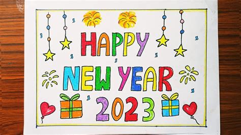 Happy new year greeting card drawing so easy - YouTube