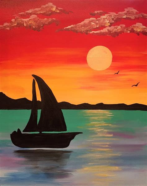 Water - "Sailing Away at Sunset" | Sunset canvas painting, Sunset ...