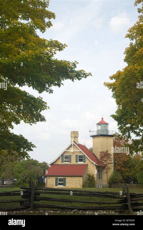 WISCONSIN - Eagle Bluff Lighthouse over looking Lake Michigan from ...