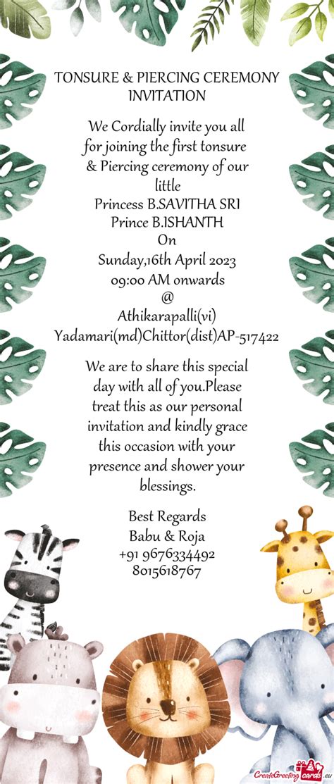 TONSURE & PIERCING CEREMONY INVITATION - Free cards