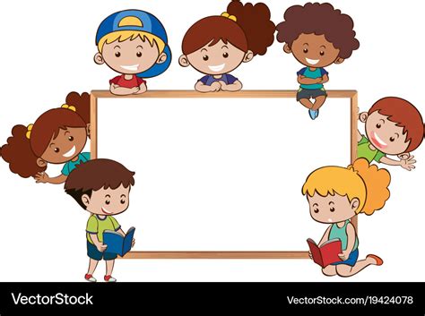 Whiteboard and happy kids around Royalty Free Vector Image