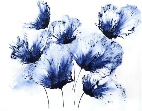 Original Art Watercolor Floral Painting Blue Flower Abstract Flowers ...