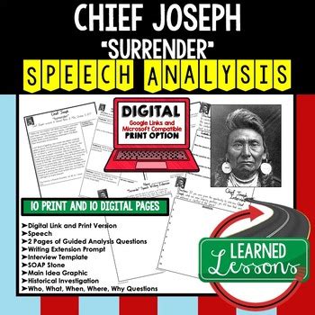 Chief Joseph Surrender Speech Analysis & Writing Activity | TpT