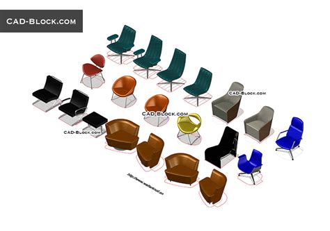 3D Furniture Armchairs CAD blocks download, free AutoCAD file download