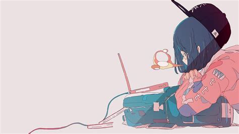 Wallpaper : manga, anime girls, simple background, minimalism, laptop ...