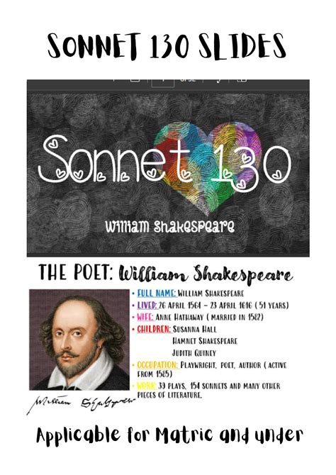 Sonnet 130 – William Shakespeare Slides • Teacha!