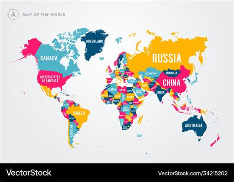 Colorful map world with country names Royalty Free Vector