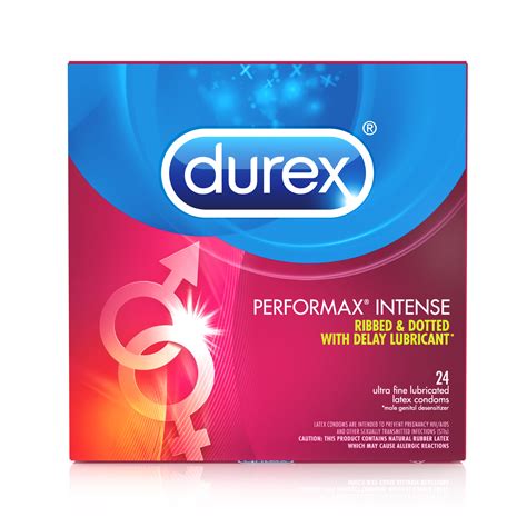 Durex Performax Intense Condoms, Ultra Fine, Ribbed, Dotted with Delay ...