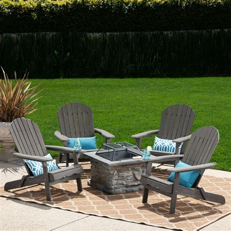 Michaela Outdoor 5 Piece Acacia Wood Adirondack Rocking Chair Set with ...