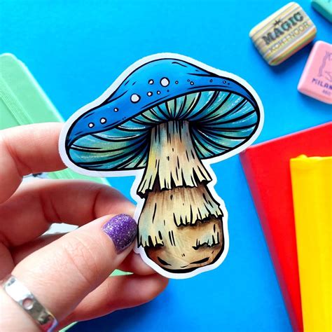 Blue Mushroom Sticker. Fungi Sticker. Mushroom Art. Mushroom - Etsy