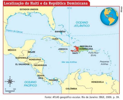 Mapa com a localização do Haiti e da República Dominicana