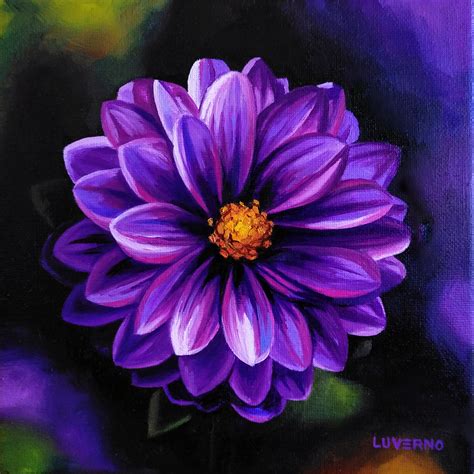 ORIGINAL Floral Oil Painting on Canvas. Purple Dahlia Flower - Etsy