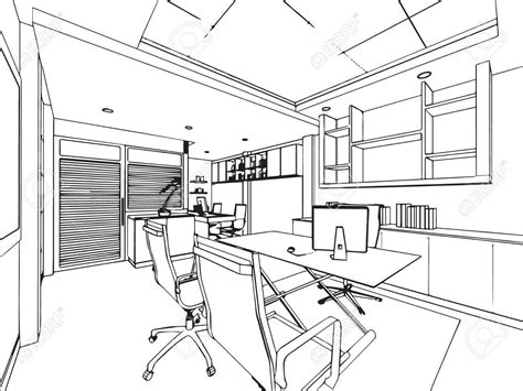 interior outline sketch drawing perspective of a space office Stock ...