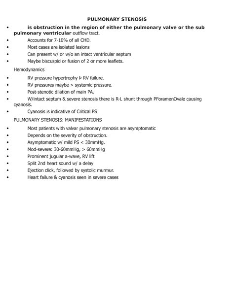 Cardio Vascular Complications - Pulmonary Stenosis - PULMONARY STENOSIS ...