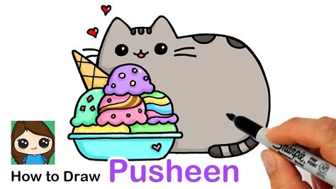 How to Draw an Ice Cream Sundae with Pusheen easy