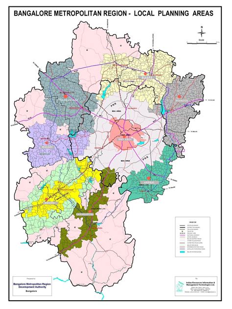 Bangalore gebied kaart - Bangalore kaart met gebiede (Karnataka - Indië)