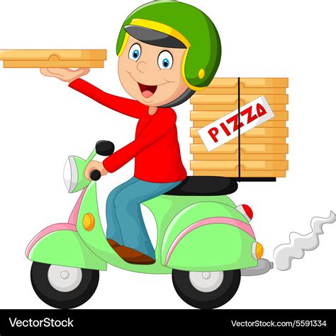 Cartoon pizza delivery boy riding motor bike Vector Image