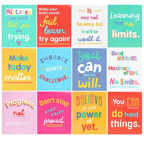 Growth Mindset Quotes Mini Poster Set, 8.5 x 11 Inches, Pack of 12 ...