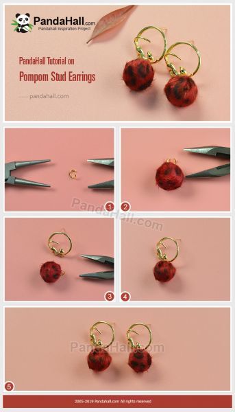 PandaHall-Tutorial-on-Pompom-Stud-Earrings