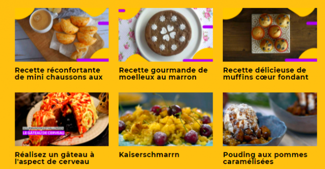 vignettes vidéos de recettes sur Veedz