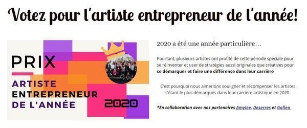 Prix artiste entrepreneur 2020