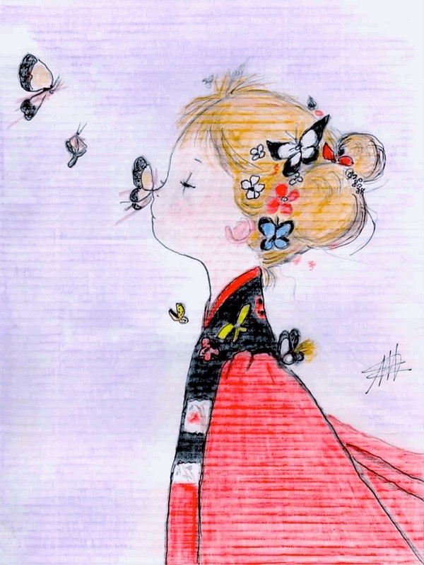 La fille et les papillons…