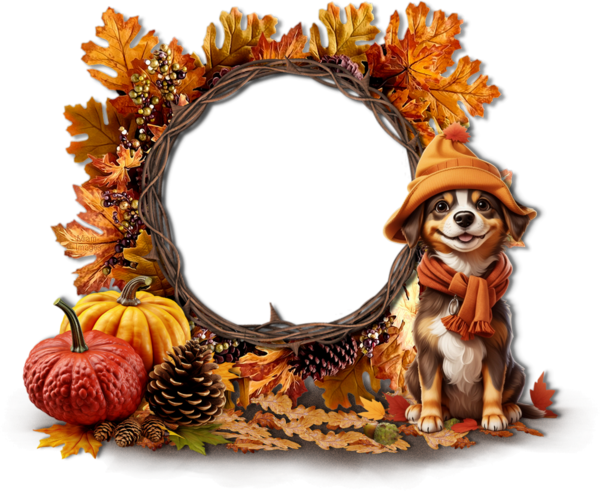 Cadre d'automne png, chien - Autumn frame png, dog 