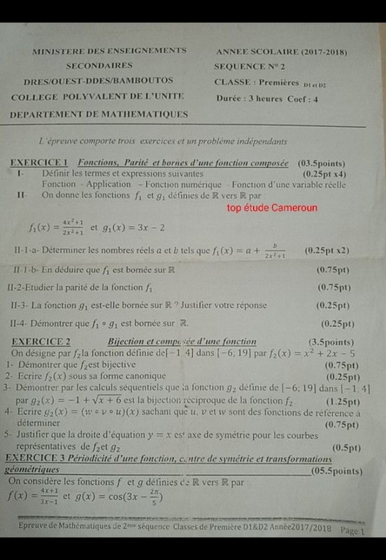 epreuve de mathématique mbouda college de l'unité 2017 S2