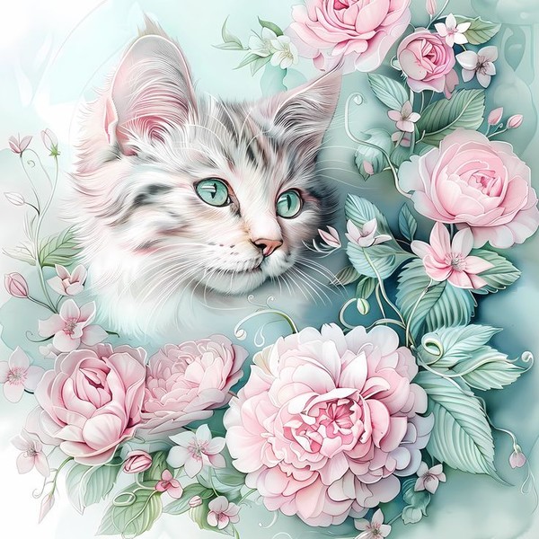 Chat et roses