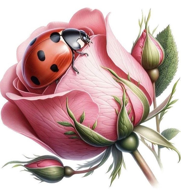 Coccinelle et rose