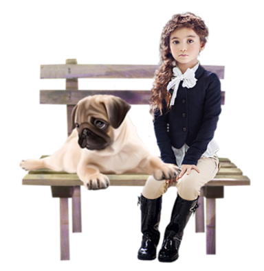 Tube fillette sur un banc avec son chien