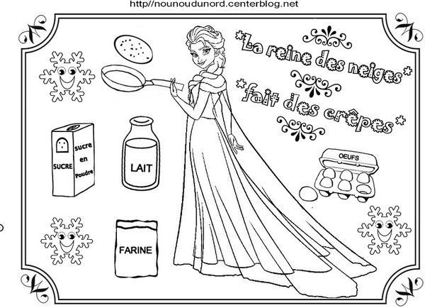 Coloriage La reine des neiges fait des crêpes