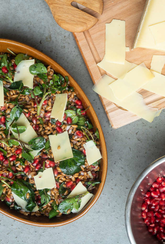 Salade d’épeautre, cresson, grenade, comté