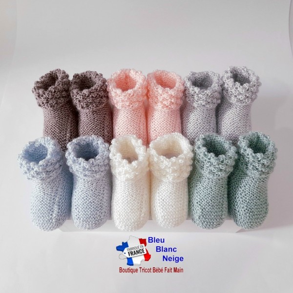 Tricot bébé, CHAUSSONS layette laine bb fait main 