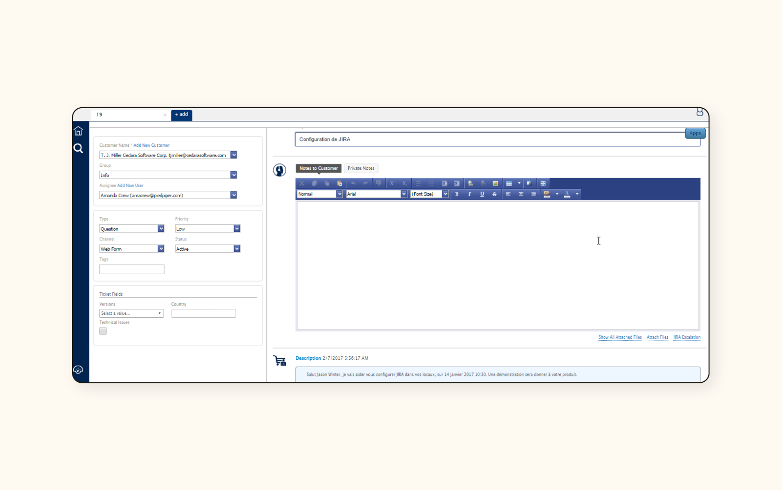 A screenshot shows the web-based ticket system from AzureDesk.