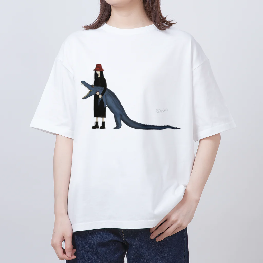 OARFISHの赤帽子と青ワニ オーバーサイズTシャツ