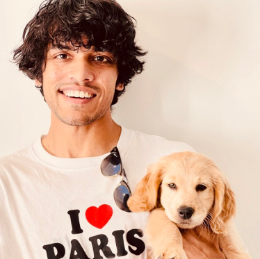 T-Shirt, Face, Head, Person, Portrait, Canine, Puppy, Adult, Male, Man