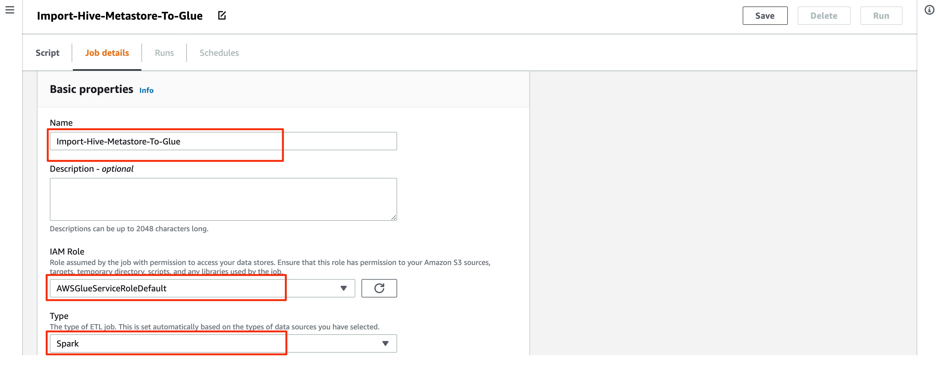 Glue ETL Job details