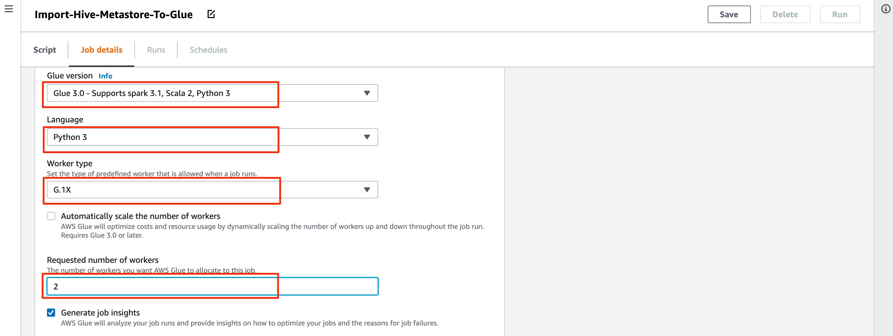 Glue ETL Job details