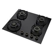 Hafele 60 cm Built-in Hob with 4 Brass Burner, Electric Auto Ignition, Flame failure safety device (Black, VESTA460)