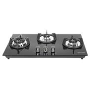 Faber Superia Hob with 3 Brass Burners, Toughened Black Glass, Black Enameled Pan Support, In-Built Auto Ignition (Black)