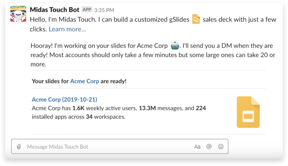 Bot Midas Touch do Slack