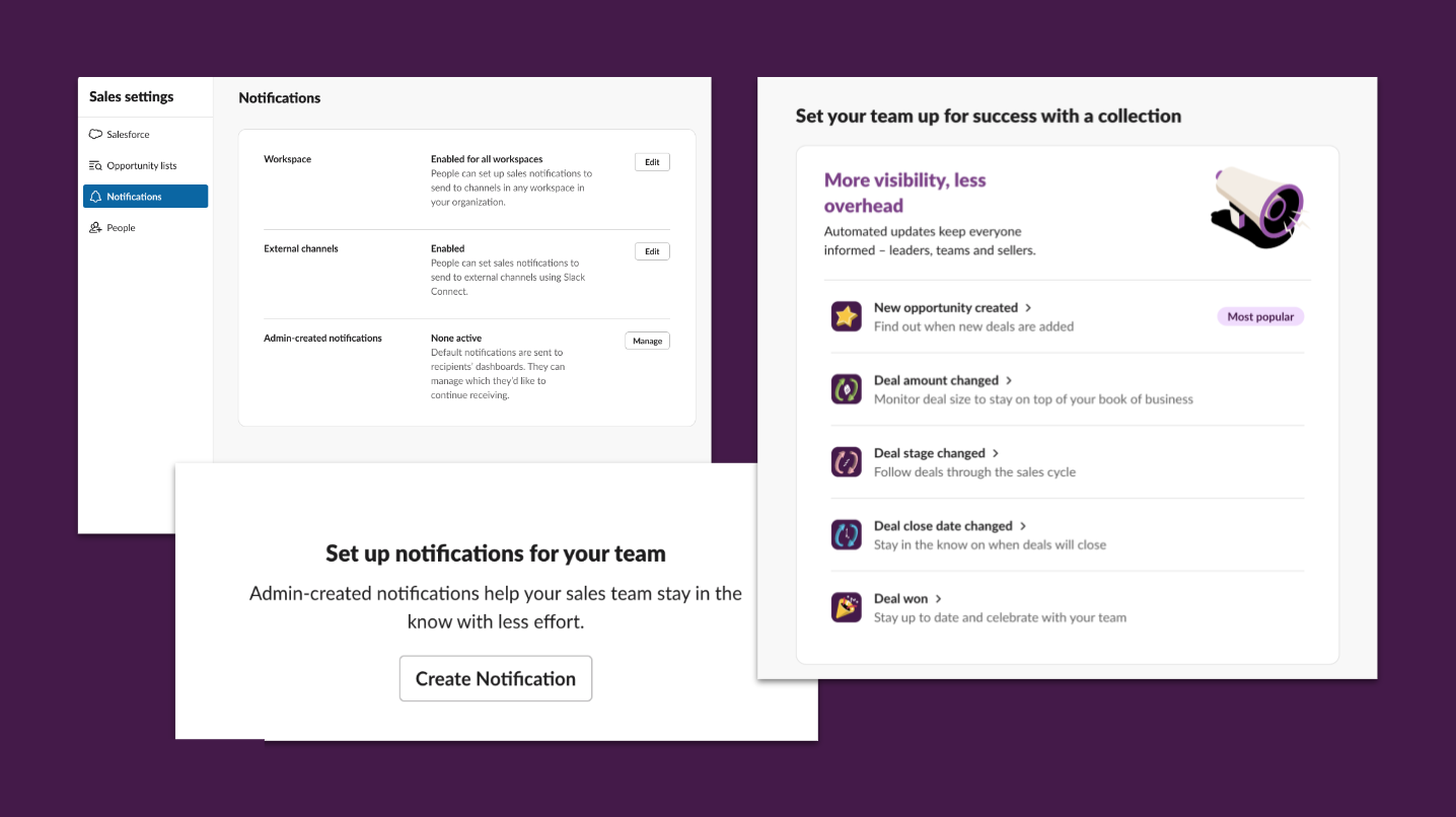 Slack Sales Elevate admin view of notifications