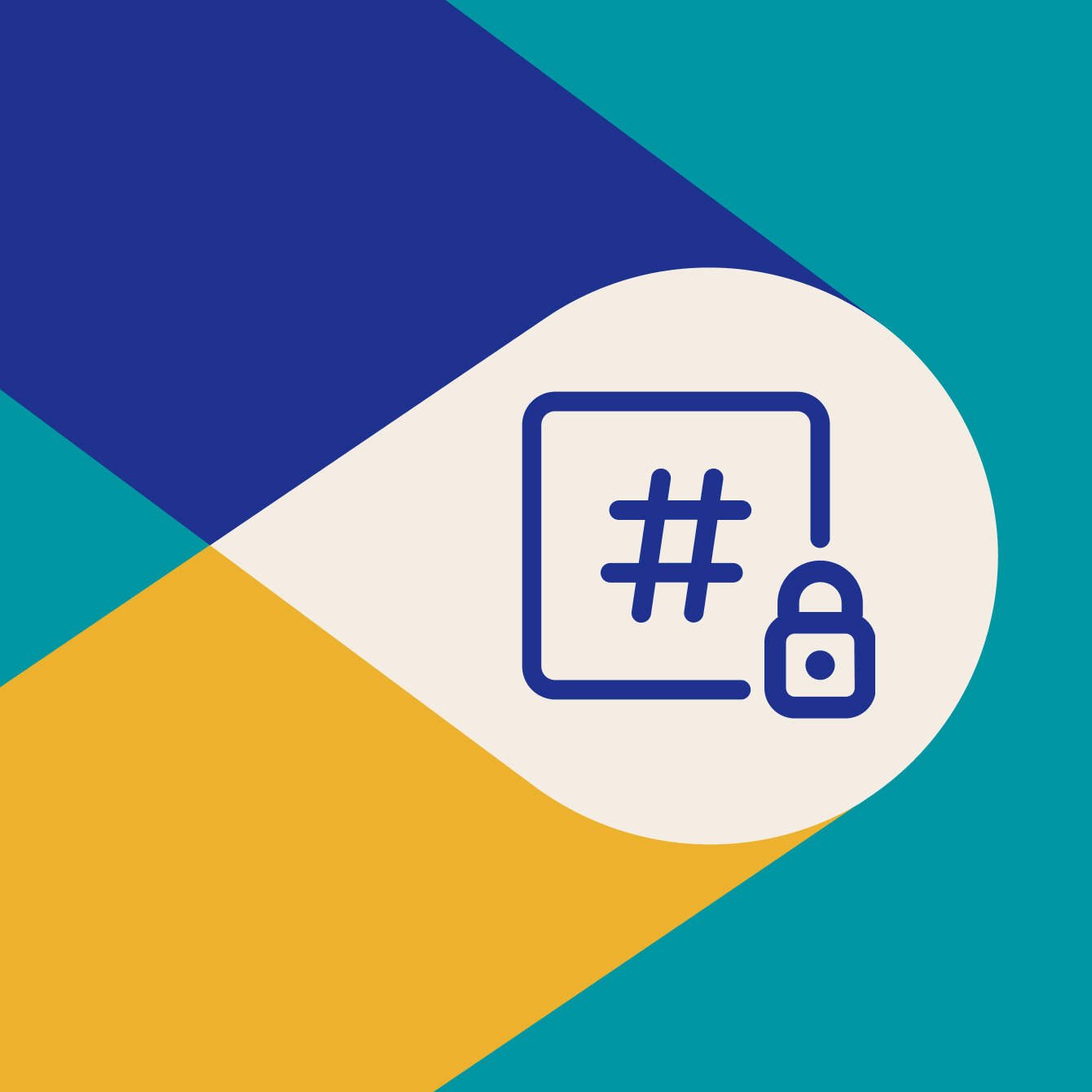 Shared channels and security icon, hashtag with lock